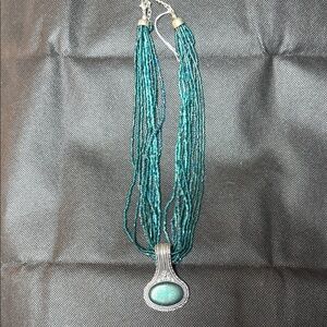 Elegant Silver and Teal Necklace 16-18”